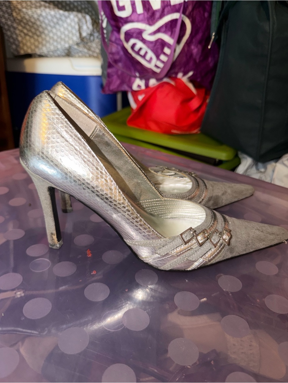 Metallic Silver Pointed-Toe Women's Pumps